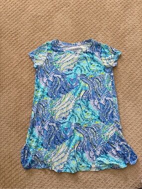 Lilly Pulitzer Girls Blue Teal Wave-Print Swim Cover-Up Dress